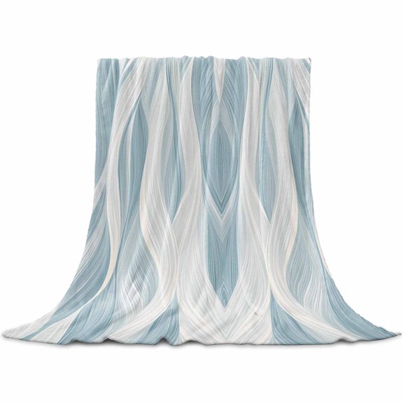 White Blue Ombre Stripe Throw Blanket for Couch, Soft Lightweight Flannel Fleece Blanket, Modern Abstract Moire Waves Microfiber Plush All Season Decorative Blankets Gifts for Sofa Office Lap 30"x40"