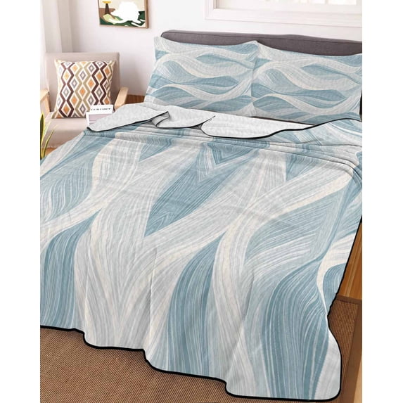 White Blue Ombre Stripe Twin Size Down Alternative Comforter, Lightweight Comforter Quilt Bedding Set with Pillow Shams Modern Abstract Moire Waves All Seasons Bed Comforter Duvet Insert 68"x86"