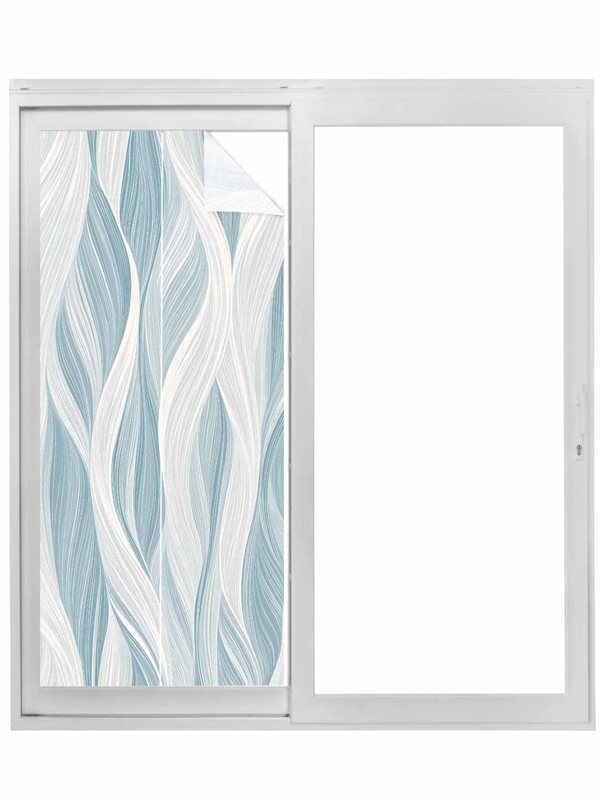 White Blue Ombre Stripe Window Privacy Film, Modern Abstract Moire Waves Static Cling UV Sun Blocking Tint Film Heat Control Windows Films for Bedroom Bathroom, Window Stickers 23.6"x59"
