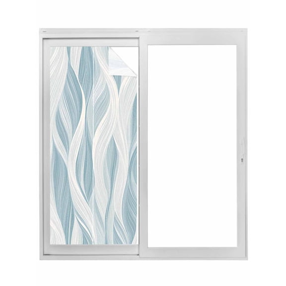 White Blue Ombre Stripe Window Privacy Film, Modern Abstract Moire Waves Static Cling UV Sun Blocking Tint Film Heat Control Windows Films for Bedroom Bathroom, Window Stickers 23.6"x59"