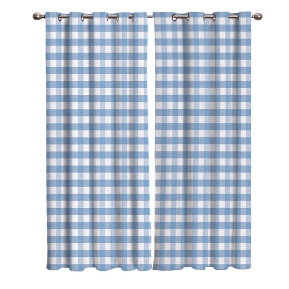 White Blue Plaid Window Curtains Living Room Bathroom Kitchen Kids Room Curtain Panels With Grommets Curtains