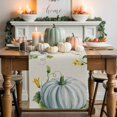 thumbnail image 1 of White Blue Pumpkin Cotton Linen Table Runner, Washable Table Runners for Kitchen, Dining Room, Holiday, Home Party Table Decor, 13x36 Inches, 1 of 9