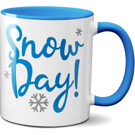 White Blue Snow Day Coffee Mug Winter Love Snowflake Gift 11 oz Ceramic Cup
