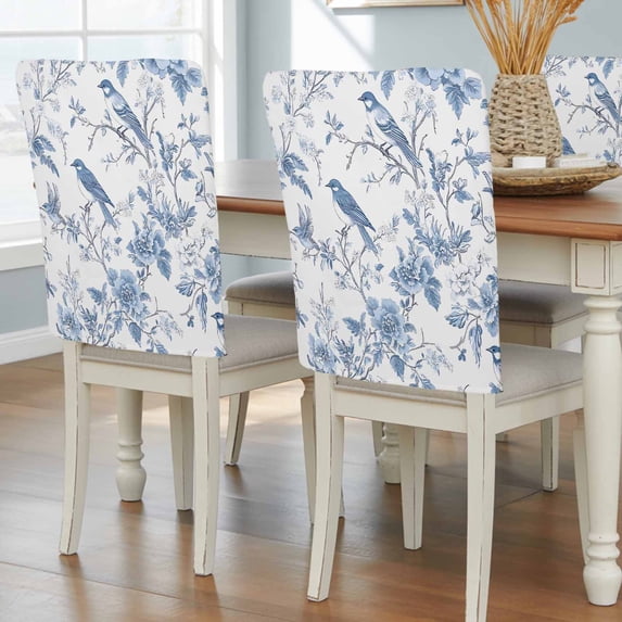 White Blue Spring Floral Chair Back Covers, Removable Chair Covers for Dining Chairs Set of 6, Washable Chairs Slipcovers Back Seat Protector for Wedding Party 19"x20"