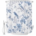 thumbnail image 1 of White Blue Spring Floral Shower Curtain Set - 72" x 78" Washable Bathtub Curtain with 12 Hooks, Summer Birds Botanical Waterproof Fabric Stall Shower Curtains for Bathroom/Bathtub Décor, 1 of 6