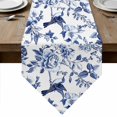 thumbnail image 1 of White Blue Spring Floral Table Runner Linen Burlap Table Runner 72 Inches Long Summer Botanical Hummingbird Dresser Scarves for Kitchen Island Coffee Dining Party Wedding Holiday Decor 18"x72", 1 of 8