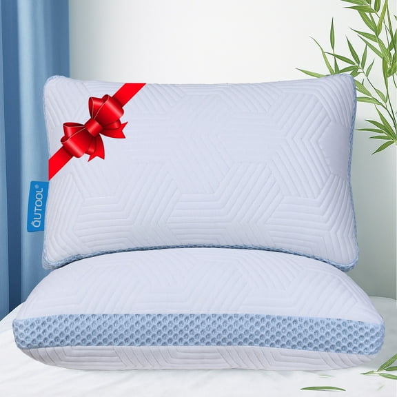 Shredded Memory Foam Pillows Standard Size Set of 2, Comfortable Support for Back & Side Sleepers, Hotel Quality Bed Pillows with Washable Cover