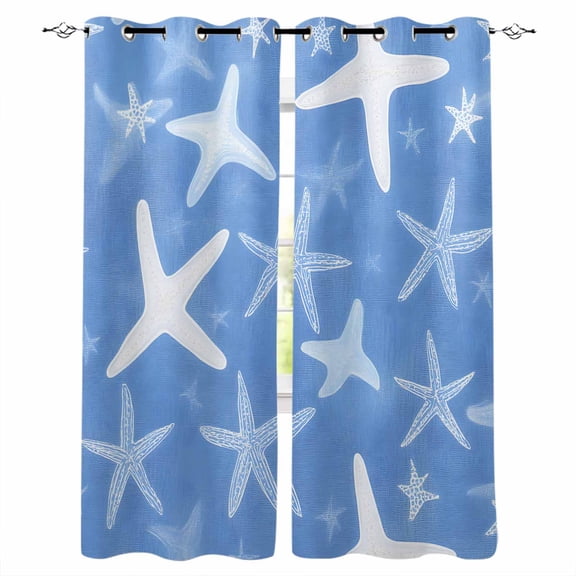 White Blue Starfish Coastal Kitchen Curtains Summer Ocean Beach Nautical Cafe Short Curtains for Bathroom Blackout Window Curtain Small Window Treatment Drapes for Bedroom Living Room 27.5"x39"x2