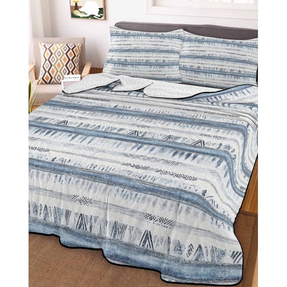 White Blue Stripe Twin Size Down Alternative Comforter, Lightweight Comforter Quilt Bedding Set with Pillow Shams Abstract Modern Brush Vintage All Seasons Bed Comforter Duvet Insert 68"x86"