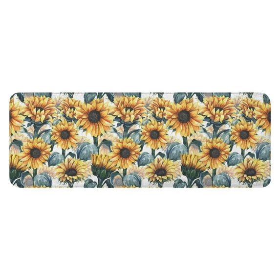 White Blue Sunflower Pattern Kitchen Rug Mat,Kitchen Runner Rugs Non Skid Washable,Decorative Kitchen Floor Mats for Kitchen,Sink,Laundry,17"x47.2"