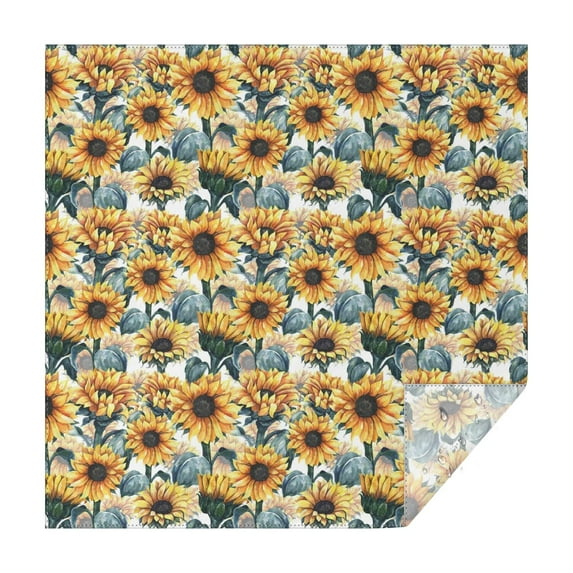 White Blue Sunflower Pattern Square Tablecloth,Waterproof Square Table Cover,Wipeable Spillproof Washable Table Cover for Home Kitchen Party Decor 42"X42"(107x107cm)