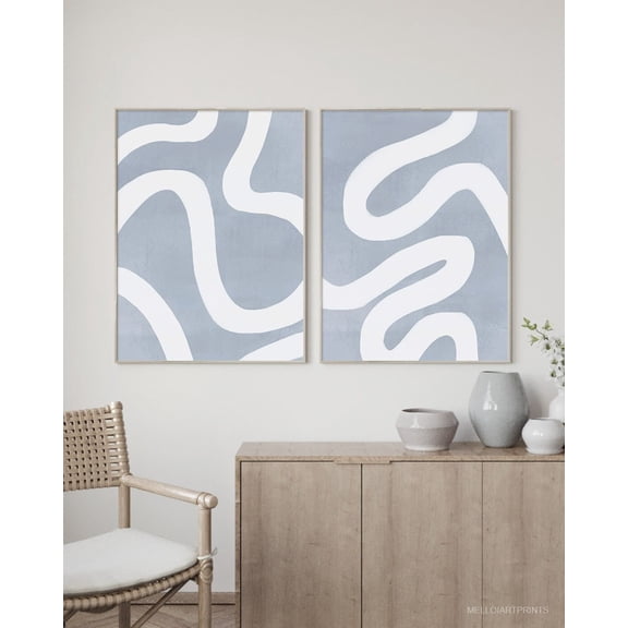 White Blueet Poster Abstract Poster Living Room Wall Art Minimalist Decor Abstract Wall Art Modern Art Posters Home Office, Set 2, Poster Only