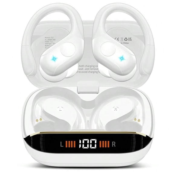 White Bluetooth 5.3 Wireless Earbuds With LED Display, Hi-Fi Sound, Touch Control, IP67 Waterproof, 35H Playtime