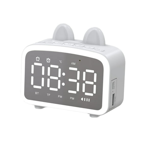 White Bluetooth Clock Speaker Wireless Mini Desktop Alarm Radio Led Display Card Slot Portable Home