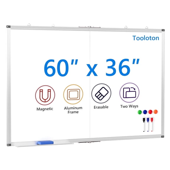 White Board Dry Erase 60 x 36,Large Magnetic Whiteboard 5' X 3' Dry Erase Board Foldable with Long Marker Tray for Wall-Mounted Aluminum Memo Board Supplies for Class Office & Home