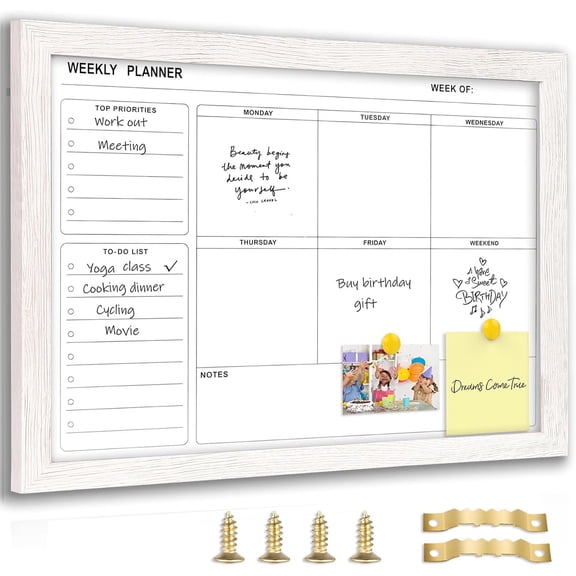 White Board Weekly Calendar Dry Erase Planner for Wall-16"X12",White Solid Frame,Minimal/Modern Design, Whiteboard Planner for , Memo, School, , Office, Kitchen
