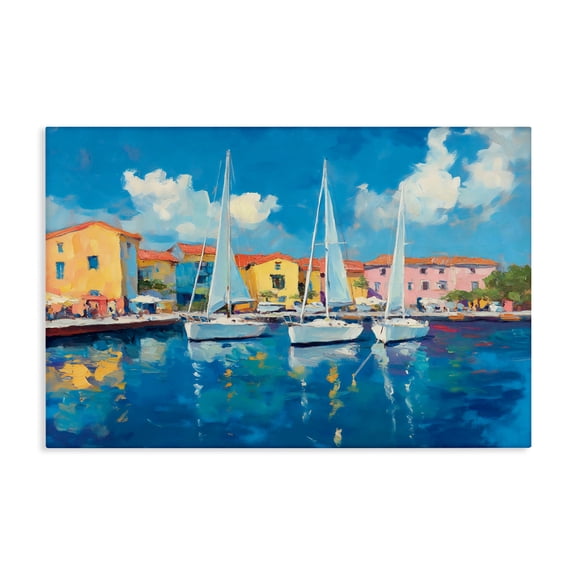 Stupell Industries White Boats in Colorful Port Canvas Wall Art, design by Franklyn Gregory