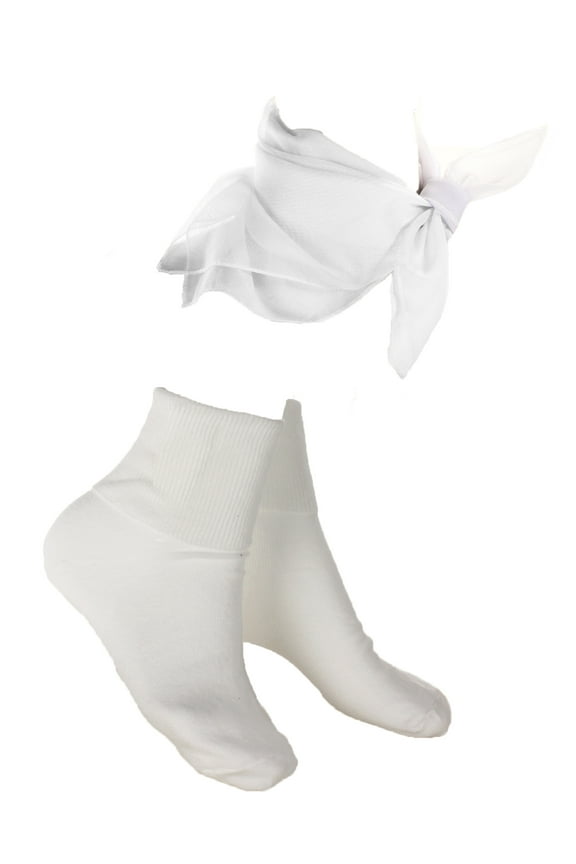 White Bobby Socks & White Sheer Chiffon Scarf - 50s Style Accessories