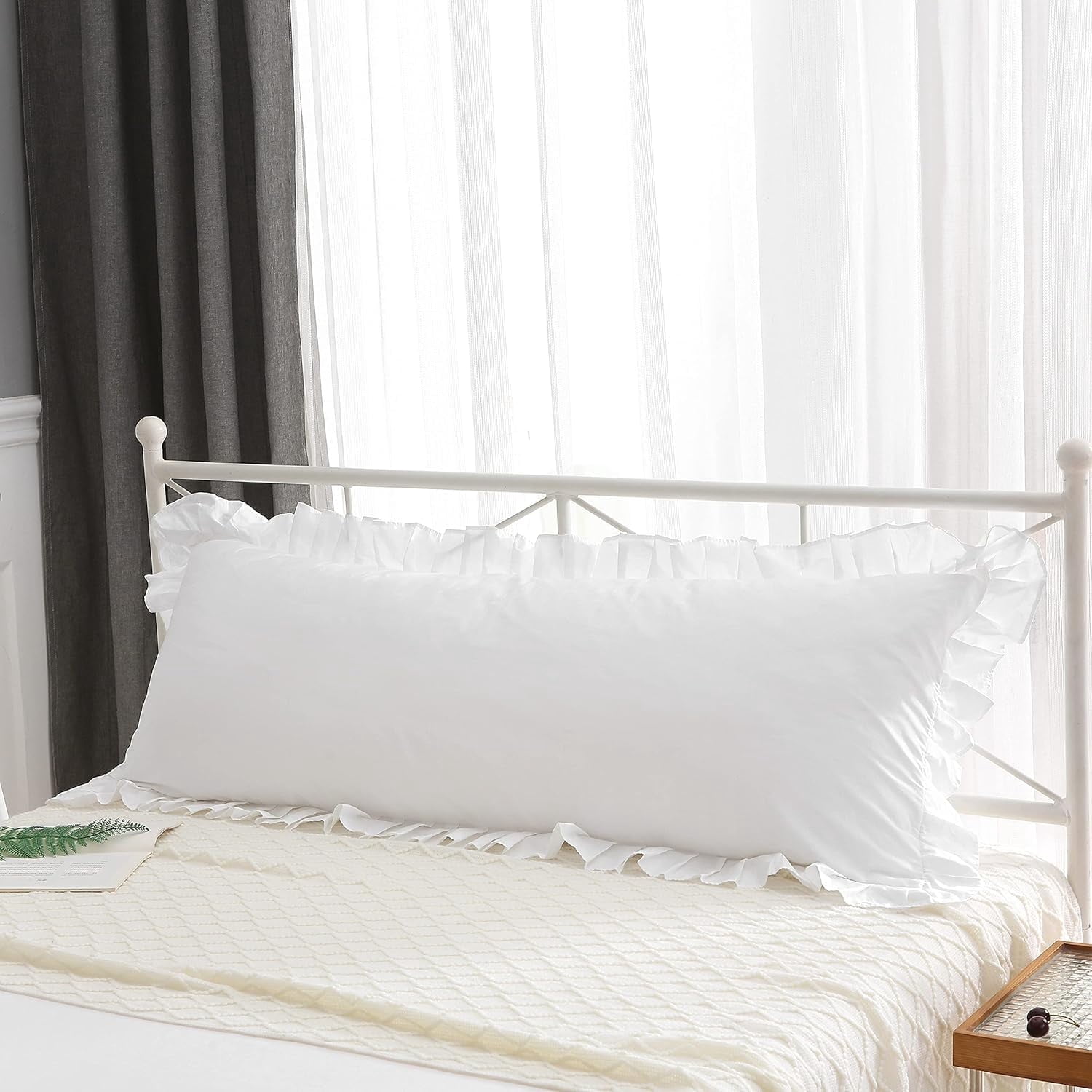 White Body Pillowcase with Ruffles Cotton Pillow Sham Cover 21"X54" 1pc