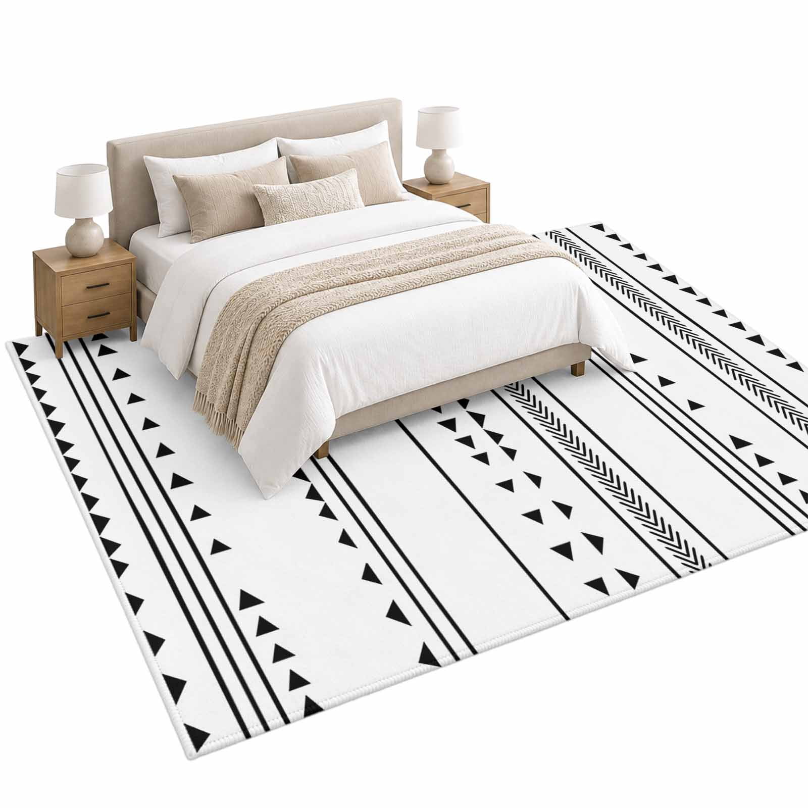 White Boho Area Rug 6'x9', Geometric Soft Mat Non-Slip Silicone Backing ...