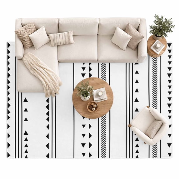 White Boho Area Rug 8'x10', Geometric Large Area Rugs Non-Slip Silicone ...