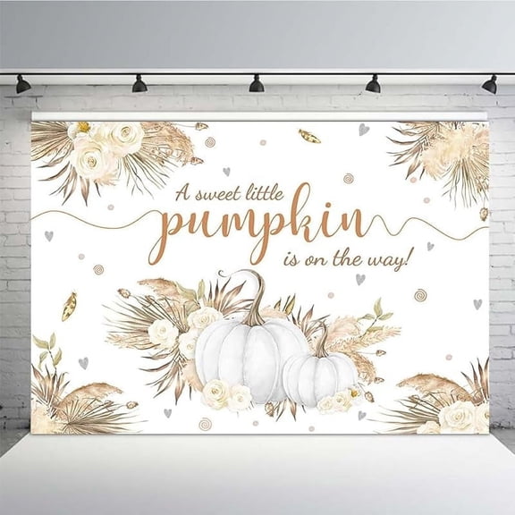 White Boho Autumn Fall Little Pumpkin Beautiful Backdrop for Girls Baby Shower Fall Leaves Pampas Grass White Floral Background for Photography Party Decorations Banner Photo Booth Props