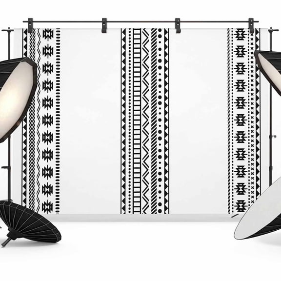 White Boho Backdrop for Photography,Fabric Photo Background Backdrop,Farmhouse Simple Abstract Striped Geometric Photo Booth Background for Portrait Photoshoot Video Wedding Decoration Banner 7x5ft