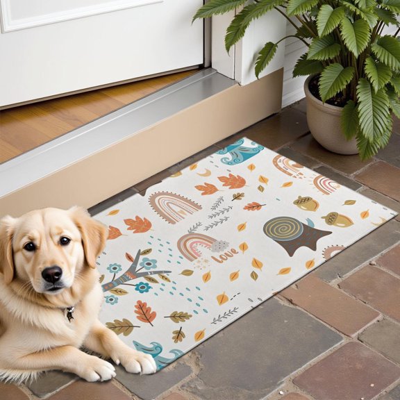 White Boho Bohemia Rainbow Autumn Leaves Trees Pattern Door Rugs,Washable Non Slip Door Mats Indoor,Decorative Door Mats,Entry Mat Indoor for Entrance,Bedroom,Kitchen,Bathroom,16"x24"