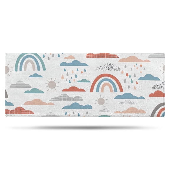 White Boho Bohemia Rainbow Clouds Sun Pattern Bathroom Rugs Mat,Non Slip Microfiber Bathroom Rug,Rubber Backing,Soft Bathroom Mats for Bathroom Floor,Tub and Shower,60x24in(150x60cm)