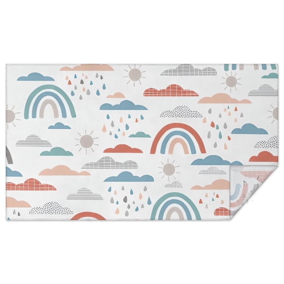 White Boho Bohemia Rainbow Clouds Sun Pattern Rectangle Tablecloth 60"x102",Waterproof Polyester Rectangle Table Cloth, Wipeable Spillproof Polyester Tablecloth for Dining, Camping, Indoor and Outdoor