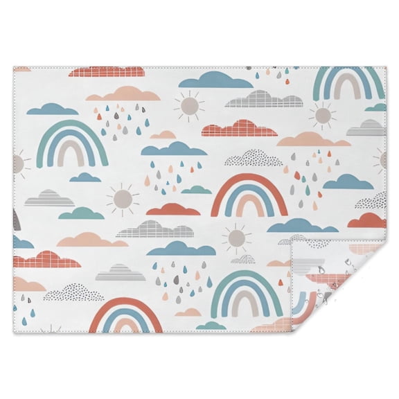 White Boho Bohemia Rainbow Clouds Sun Pattern Rectangle Tablecloth 60"x84",Waterproof Polyester Rectangle Table Cloth, Wipeable Spillproof Polyester Tablecloth for Dining, Camping, Indoor and Outdoor