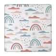 thumbnail image 1 of White Boho Bohemia Rainbow Clouds Sun Pattern Square Fitted Tablecloth with Elastic Edge,Square Table Cover,Washable Elastic Table Cover for Home Kitchen Party Decor 34"x34", 1 of 6