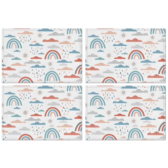 White Boho Bohemia Rainbow Clouds Sun Pattern Summer Placemats Table Placemats Set Of 4-Linen Kitchen Washable Placemats Table Mats 11.8"x17.7" Non-Slip Heat Resistant