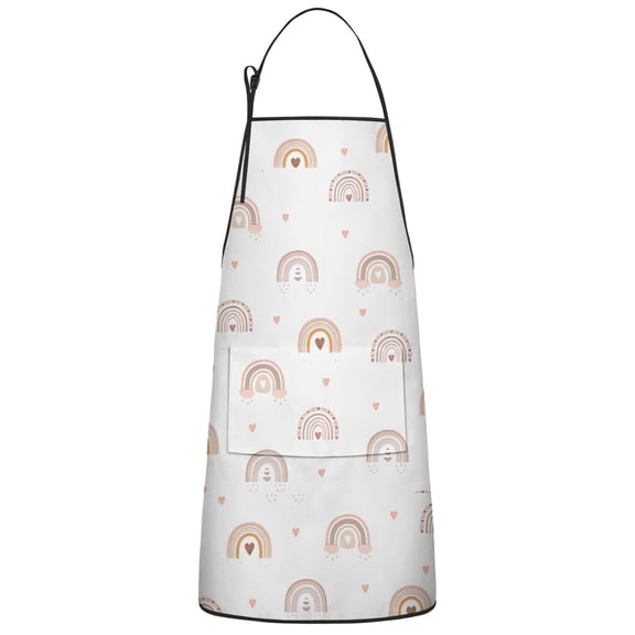 White Boho Bohemia Rainbow Hearts Pattern Apron-Garden Aprons for Women with Pockets-Cotton Linen Waterproof Kitchen Cooking Gardening Aprons Adjustable for Kitchen,Cooking,BBQ and Salon 33x27 Inch