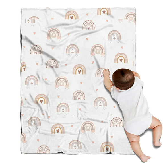 White Boho Bohemia Rainbow Hearts Pattern Blanket,Comfortable Soft Flannel Throw Blanket,All Season,Warm Lightweight Blankets for Sofa Bed Couch Living Room Chair,30"x40"