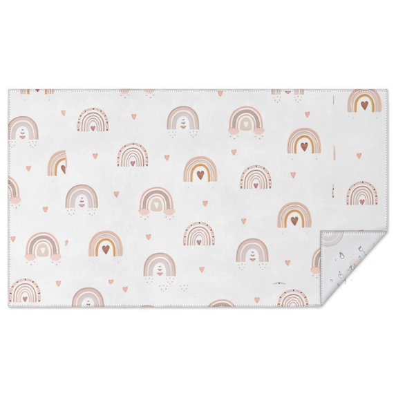 White Boho Bohemia Rainbow Hearts Pattern Rectangle Tablecloth 60"x102",Waterproof Polyester Rectangle Table Cloth, Wipeable Spillproof Polyester Tablecloth for Dining, Camping, Indoor and Outdoor