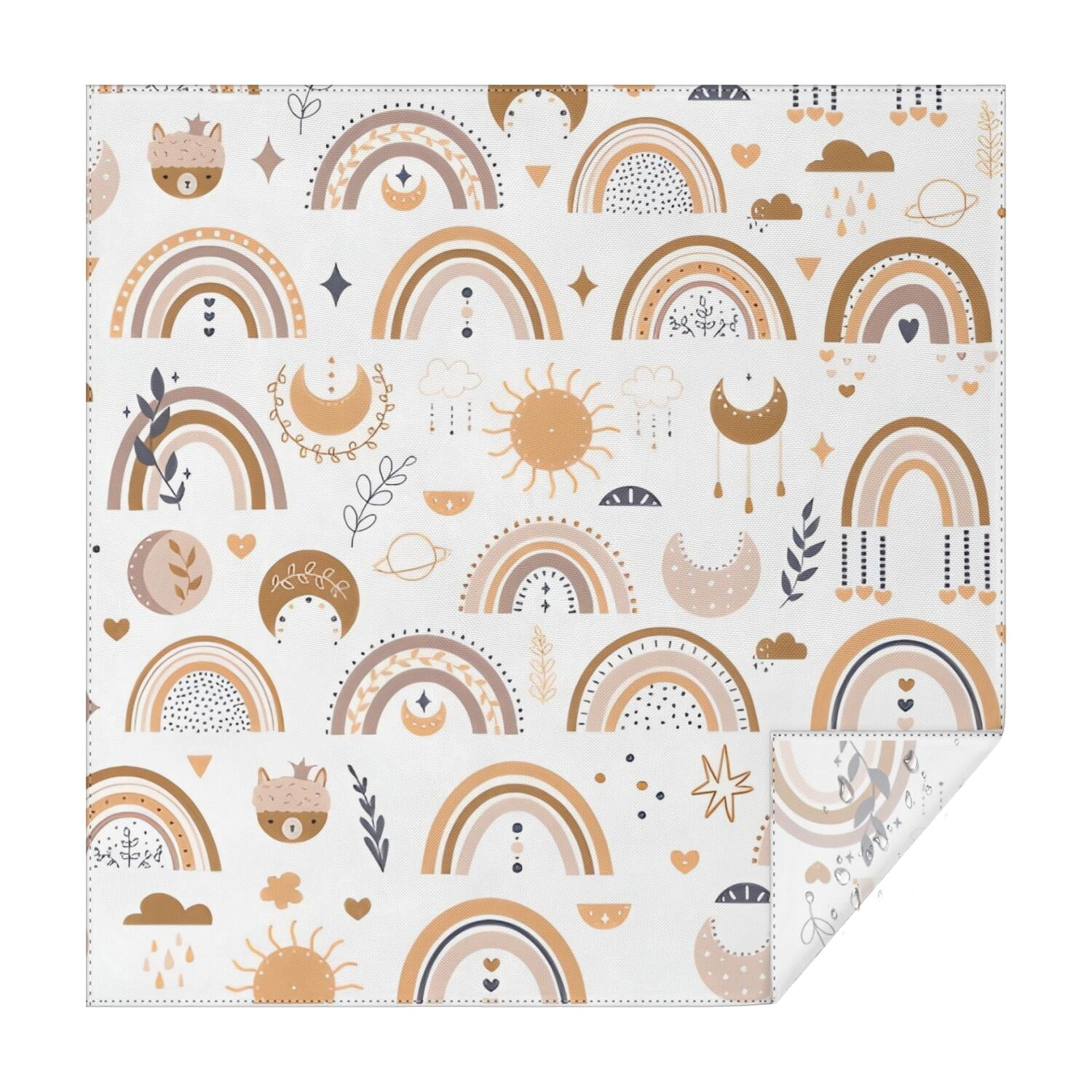 White Boho Bohemia Rainbow Sun Moon Pattern Square Tablecloth ...