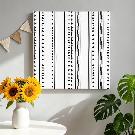 White Boho Canvas Wall Art, Geometric Framed Canvas Wall Decor Picture Print Artwork Decorations for Living Room Office Ready to Hang 8" x 8"