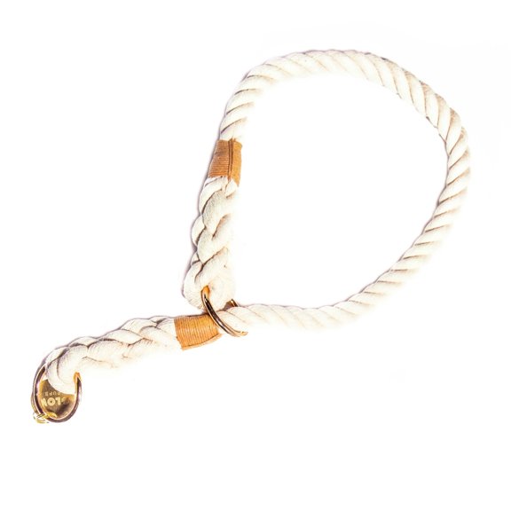 Glow Pups Rope Boho Chic Adjustable Slip-On Dog Collar, White, Medium - 18 Inches