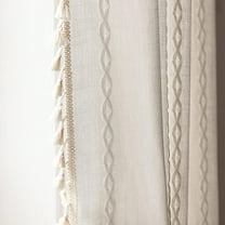 Psoiuetr White Boho Curtains for Bedroom Living Room Linen Cotton Embroidered Semi Blackout Farmhouse Window Treatment Drape Vintage Tassels Rod Pocket 1 Panel 52" W x 63" L
