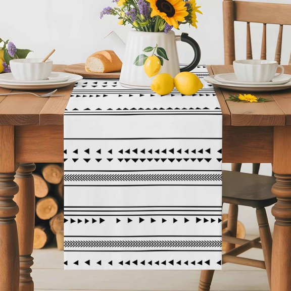 White Boho Dining Table Runner, Geometric Washable Table Runners Kitchen Coffee Table Center Decor for Home Party Holiday Wedding 13 x 70 Inches