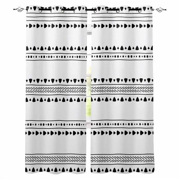 White Boho Geometric Blackout Curtains for Bedroom, Thermal Insulated Window Treatment, Abstract Art Dots Striped Grommet Top Blackout Draperies and Drapes for Basement 27.5"x39" 2 Panels