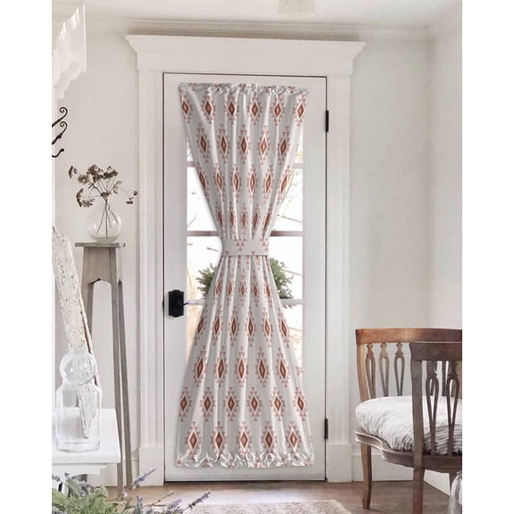 White Boho Geometric Blackout Door Curtains for French, Glass,Front, Back, Patio Door, Modern Simple Aztec Ethnic Pattern Thermal Insulated Rod Pocket Window Curtain Drapes With Tiebacks 25"x72"