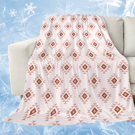 White Boho Geometric Cooling Blanket,Lightweight Breathable Summer Throw Blanket with Double Sided Cold Effect,Modern Simple Aztec Ethnic Pattern Picnic Blankets Bed Sheet for Hot Sleepers 60"x80"