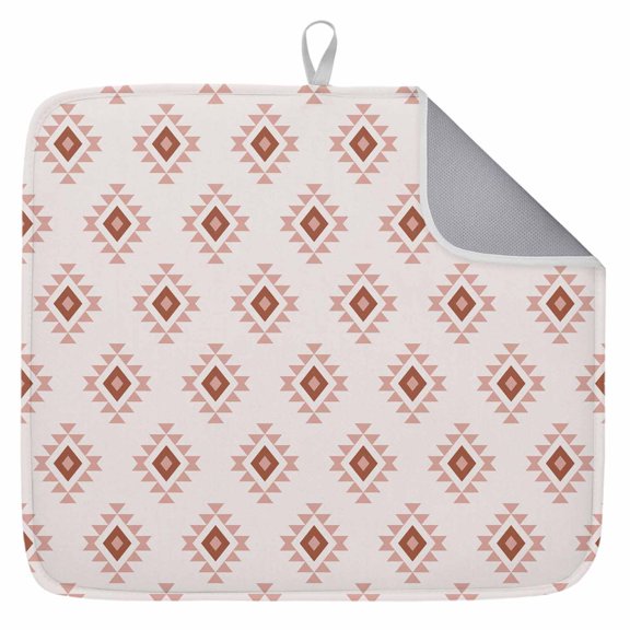 White Boho Geometric Dish Drying Mat for Kitchen Counter,Modern Simple Aztec Ethnic Pattern Dish Mat Drying Kitchen Mat for Sink Fridge Drawer Dishes Drainer Mats Microfiber Drying Pad 1pcs 16"x18"