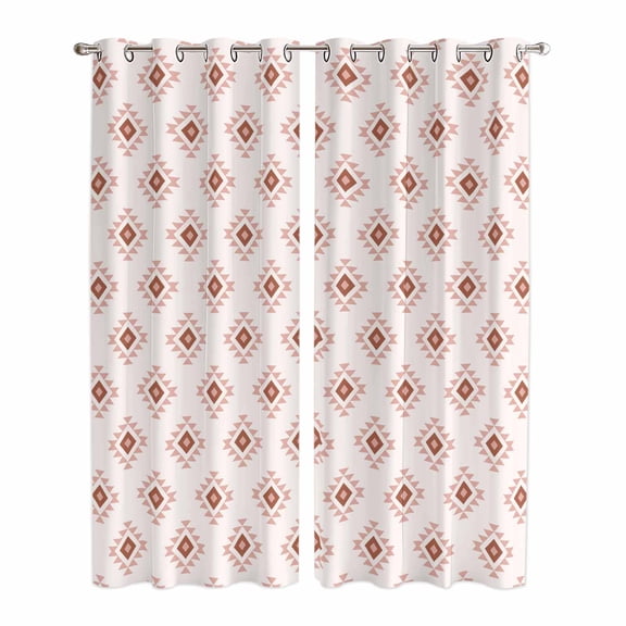 White Boho Geometric Kitchen Curtains 84 Inch Length, Modern Simple Aztec Ethnic Pattern Grommet Top Bedroom Living Room Curtains, Light Filtering Cafe Curtain Drapes 2 Panels Set 84''x84''