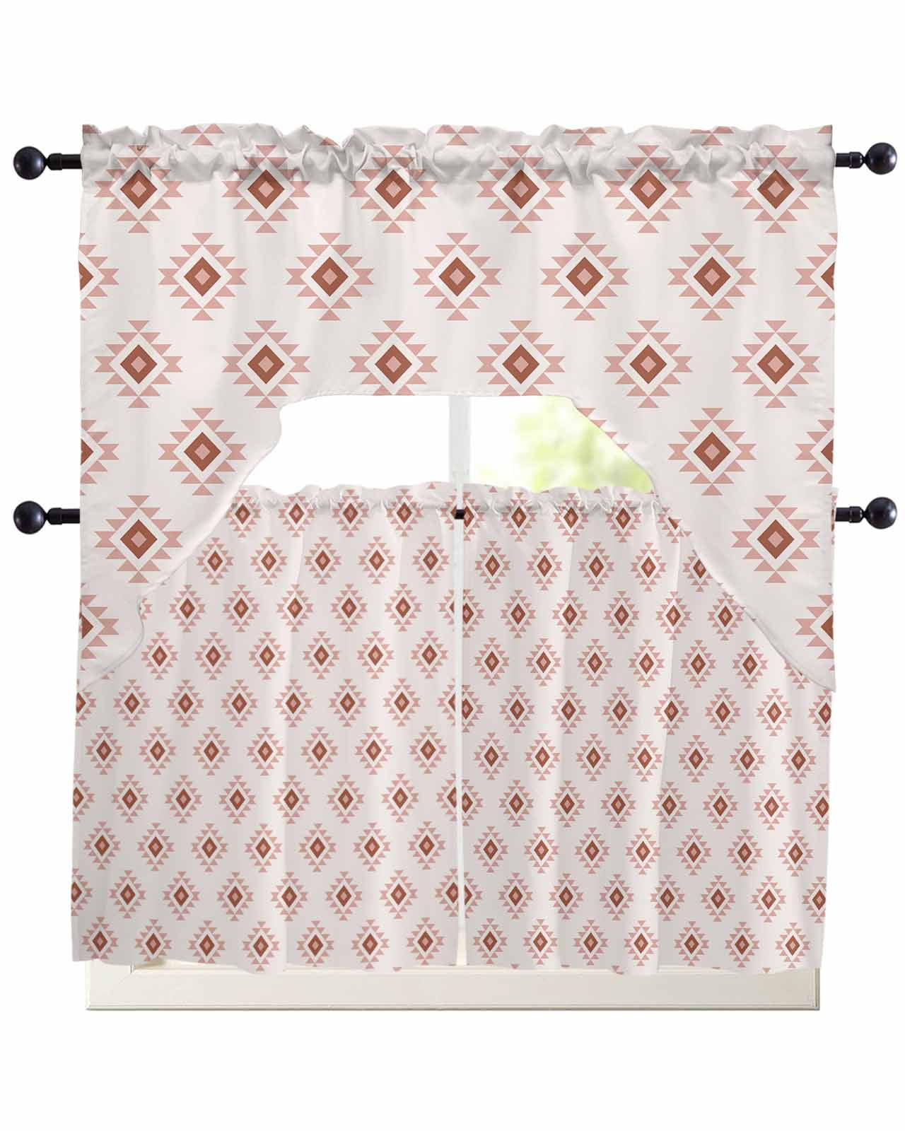 White Boho Geometric Kitchen Curtains Swag Valance and Tier Curtains ...