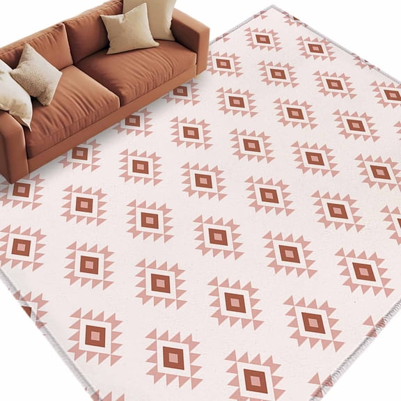 White Boho Geometric Large Area Rugs for Bedroom Living Room, Soft Non Slip Carpet Bedside Rug, Modern Simple Aztec Ethnic Pattern Rectangular Floor Cover Kitchen Accent Rug 5'x7' for Office