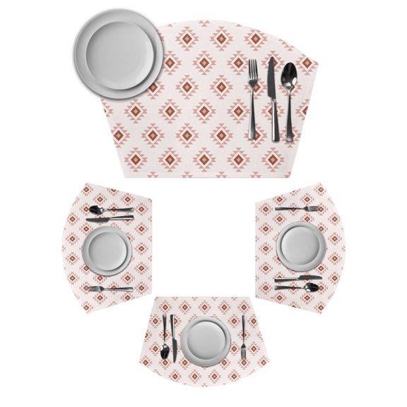 White Boho Geometric Round Table Placemats Set of 2 Wedge Placemats, Modern Simple Aztec Ethnic Pattern Place Mats for Dining Table Set Washable Mats Kitchen Decor for Indoor Outdoor Wipe Clean