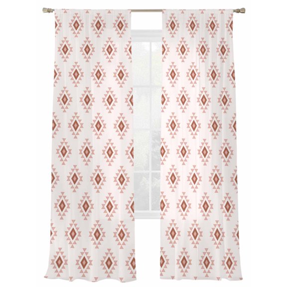 White Boho Geometric Sheer Curtains 108 Inch Length 2 Panels Set, Semi Transparent Voile Rod Pocket Curtains for Living Dining Room Bedroom Drapes Modern Simple Aztec Ethnic Pattern
